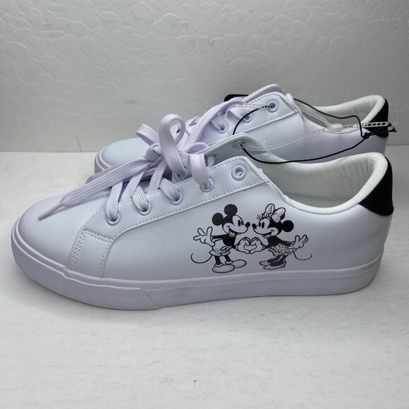Disney Womens Minnie Mickey Mouse Sneakers Shoes Heart White Black Size 10 - Picture 1 of 9